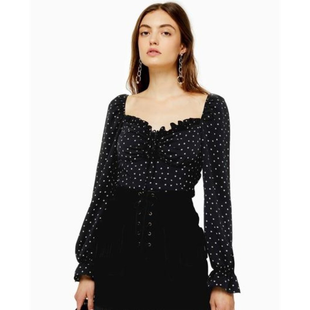 Topshop Square Neck Prairie Star Print Black sz 8